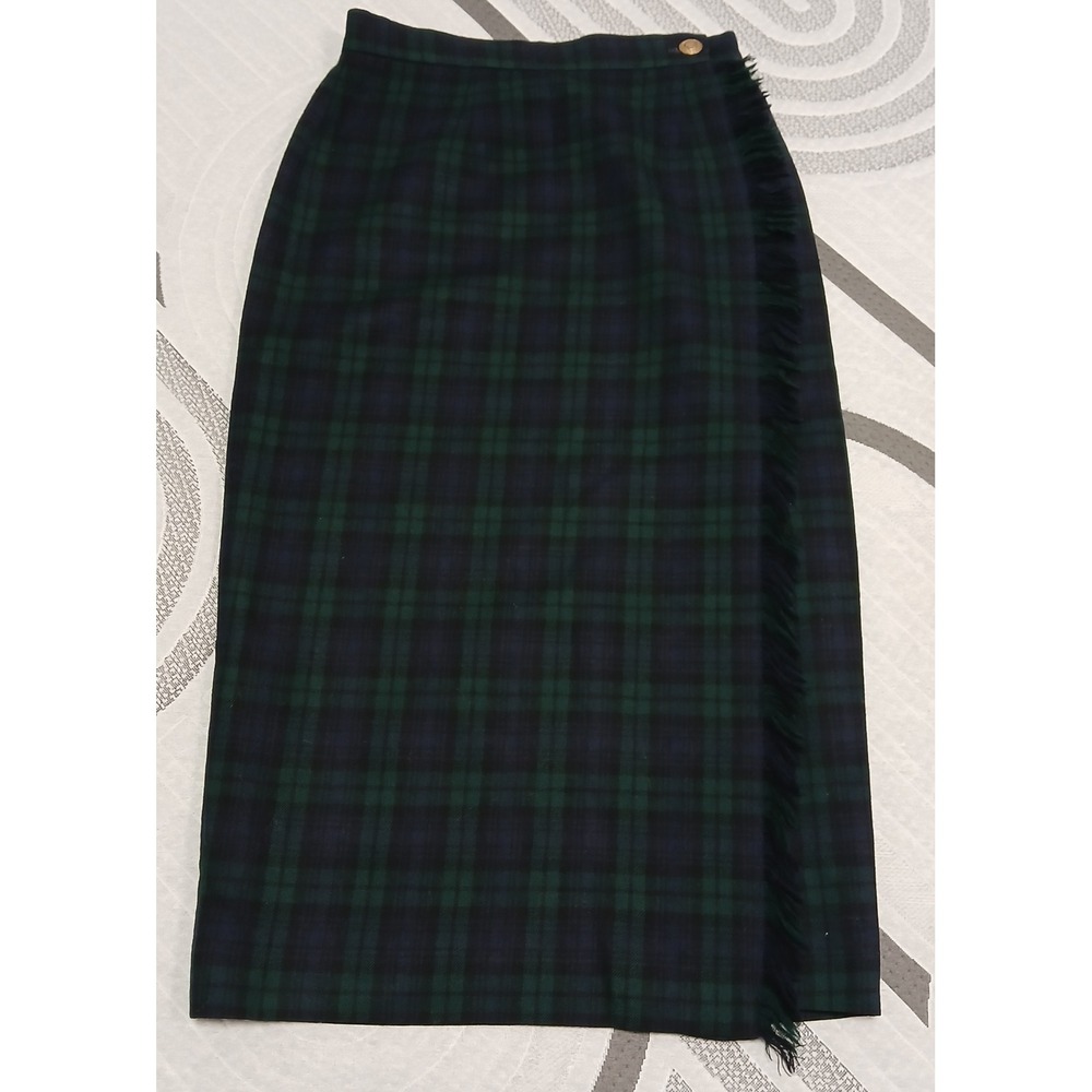 Vtg jh collectibles womens small wool maxi skirt green black plaid watch tartan
